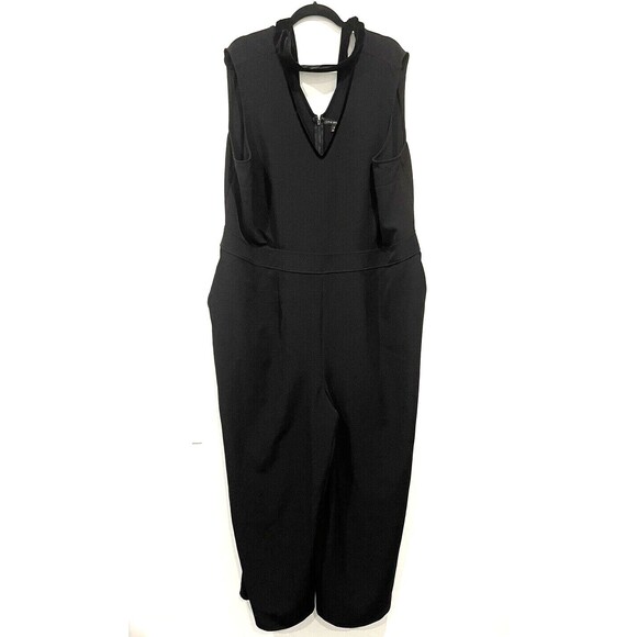 Lane Bryant Wide Leg Black Plus Jumpsuit Romper Pockets Black Velvet Choker‎ 26 - Picture 1 of 5